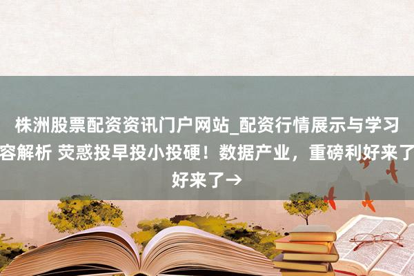 株洲股票配资资讯门户网站_配资行情展示与学习内容解析 荧惑投早投小投硬！数据产业，重磅利好来了→
