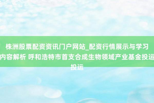 株洲股票配资资讯门户网站_配资行情展示与学习内容解析 呼和浩特市首支合成生物领域产业基金投运