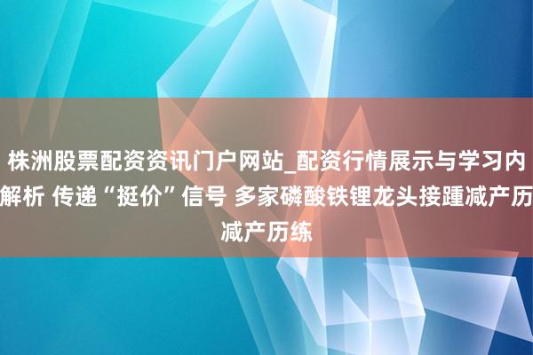 株洲股票配资资讯门户网站_配资行情展示与学习内容解析 传递“挺价”信号 多家磷酸铁锂龙头接踵减产历练